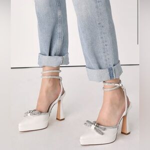 Lulus Lullie ivory rhinestone platform pointed toe pumps